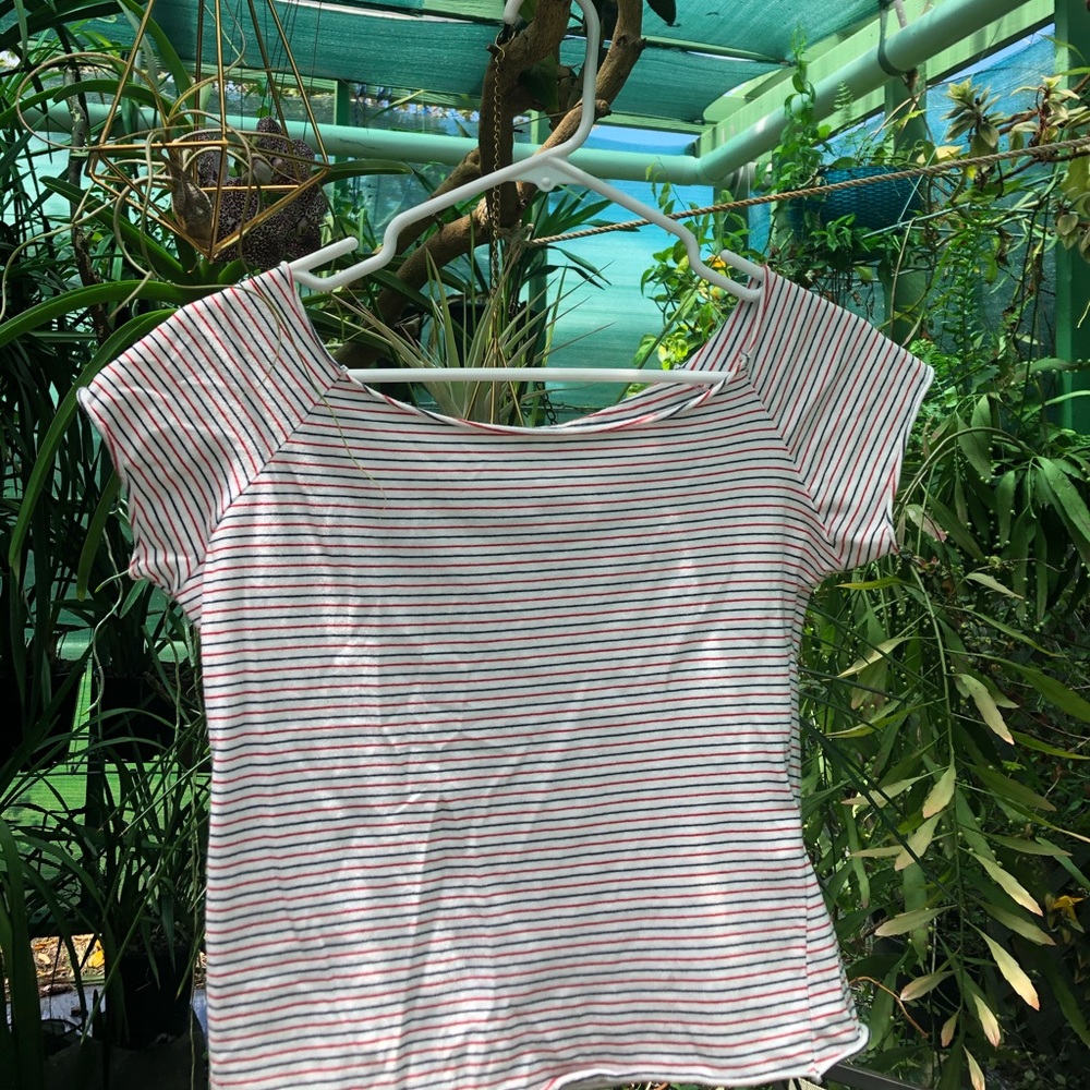 Striped Off the Shoulder Brandy Top